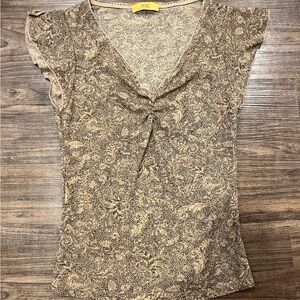 Sheer vintage XXI  Brown and Cream Cap short sleeve T women’s size small